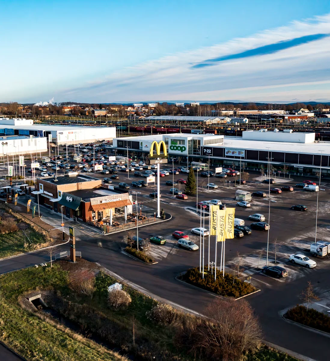 Översiktsbild över Norra Backa handelsplats i Borlänge
